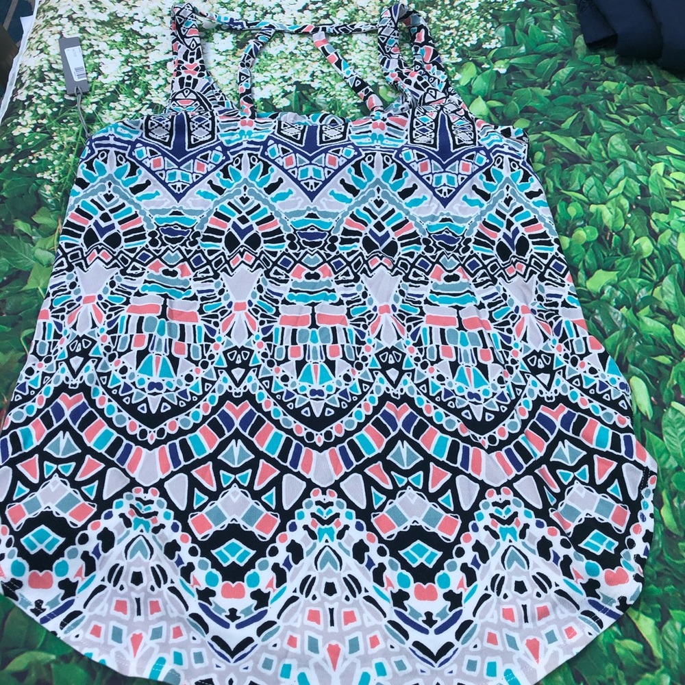 Tart Womens Ansley Aztec Print Back Cutout Built In Bra Tank Top size Small